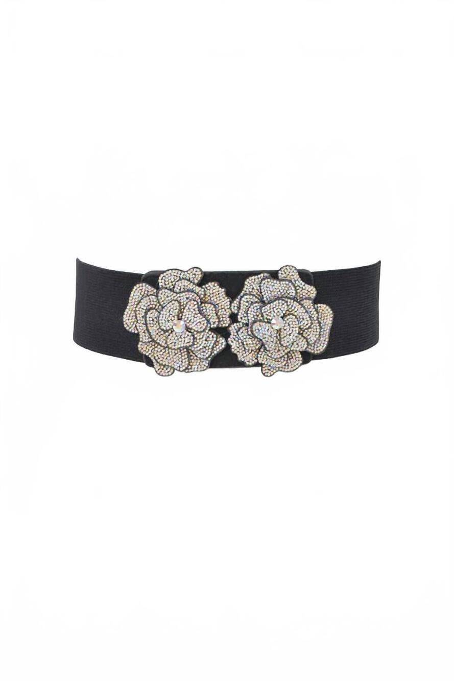 NEW 3AM BY H&D ACCESSORIES women's aurora borealis stone flower elastic belt in